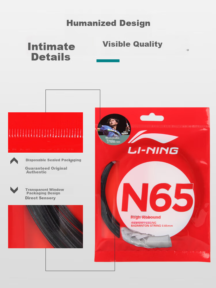 Li-Ning Badminton String N65 High Rebound Type Badminton String Specialized String with Crisp Hitting Sound, Charcoal Black Color 2