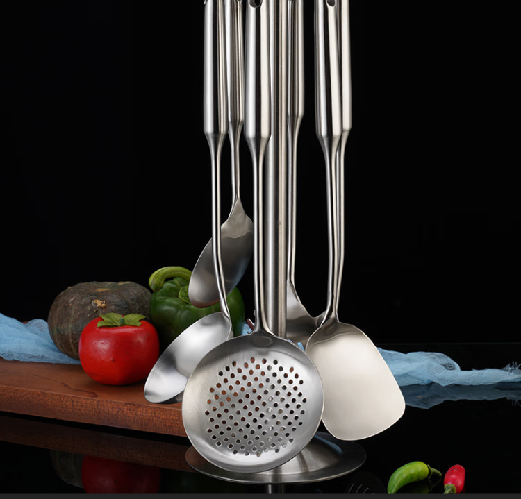 Jinwanfu Thickened Long Handle Solid Stainless Steel Serving Stir Fry Ladle 3