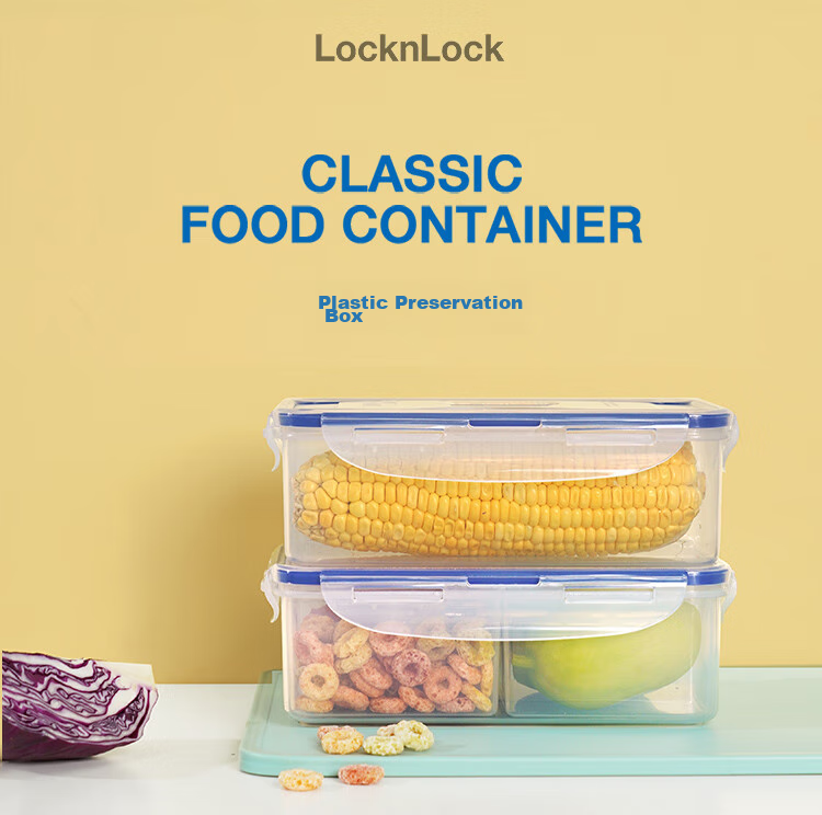 LOCK&LOCK Large Capacity Divided Plastic Food Storage Container, Lunch Box, Meal Box, Snack And Fruit Container, Refrigerator Organizer Box, Storage Container, 1L 1