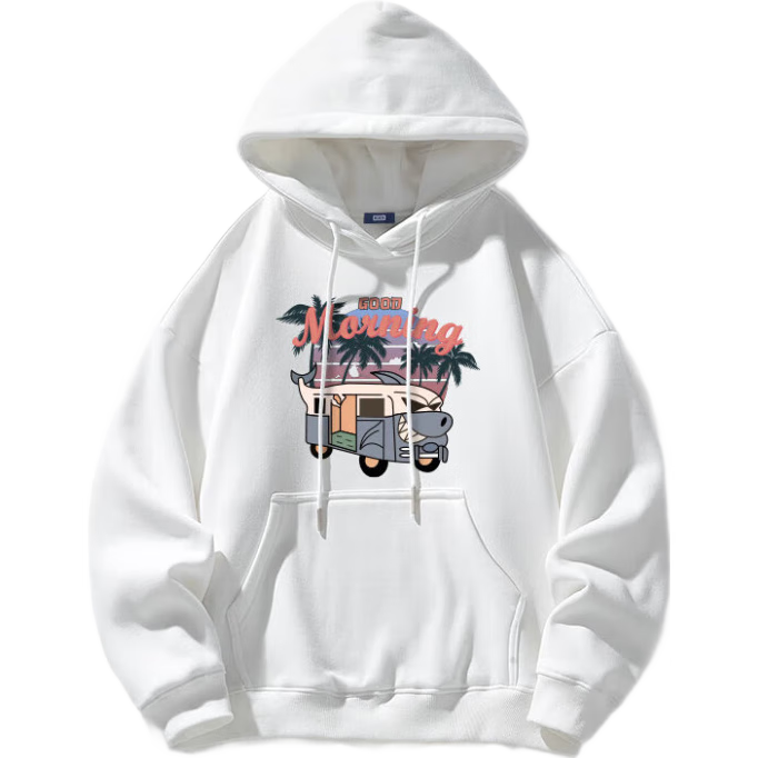 Mianzhi Hooded Sweatshirt for Men, American Retro Style, Loose Fit, Fleece-Lined for Warmth, Versatile Base Layer, College Style, Couple's Top