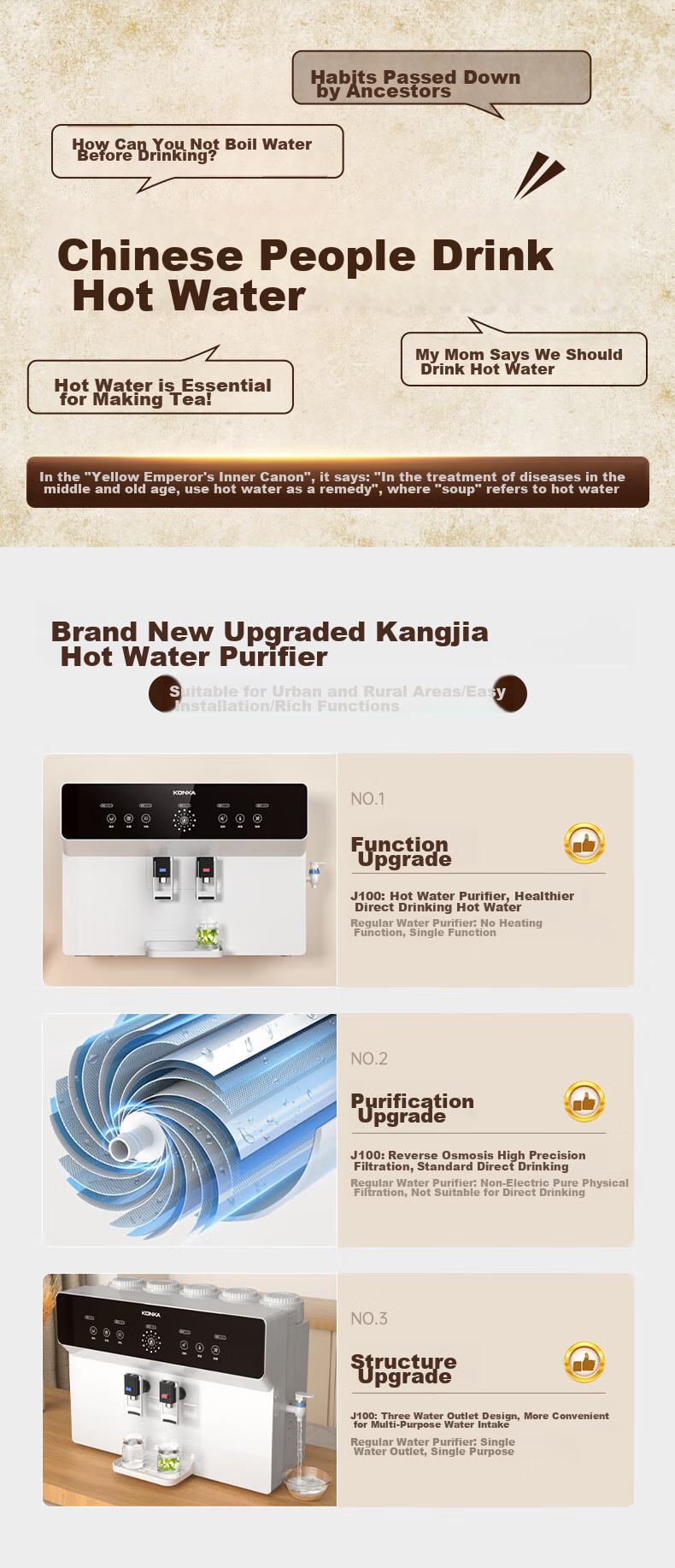 KONKA Water Purifier for Home Direct Drinking, RO Reverse Osmosis Direct Drinking And Heating All-In Machine, Wall-Mounted Or Countertop Filter, 100G All-In Water Purification System [On-Site Installation] KRO-J100 3