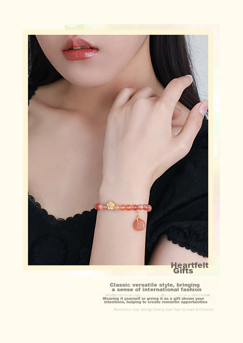 CHOW TAI SENG Peach Blossom Agate Bracelet, Silver Bracelet for Women, 2026 New Style, Graduation Birthday Gift for Ladies, Present for Girlfriend 6