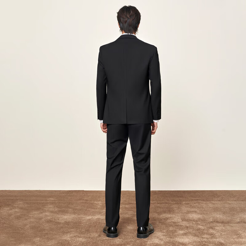 HLA Men's Suit Set, Spring And Autumn Light Business Classic Series, Black Suit Set for Men, Size 175/92A (48A)