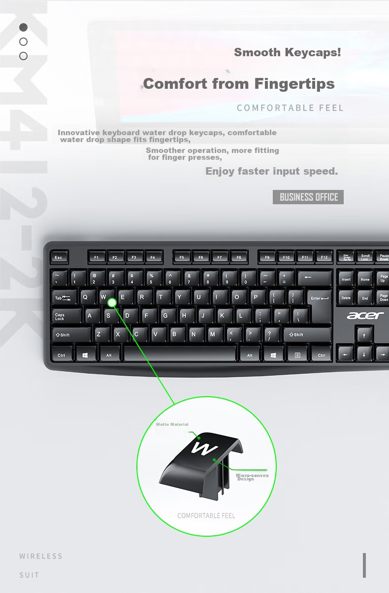 Acer Wireless Keyboard And Mouse Combo, Office Keyboard And Mouse Set, Splash-Resistant Computer Keyboard, Type-C Rechargeable Keyboard KM412 White 3