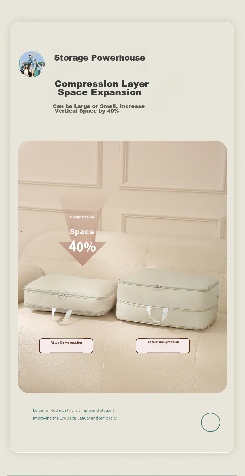 Bangnimeijia 2-Pack Down Jacket Storage Bags, Portable Travel Clothes Compressible Suitcase, Quilt Organizer Bags, Beige 3