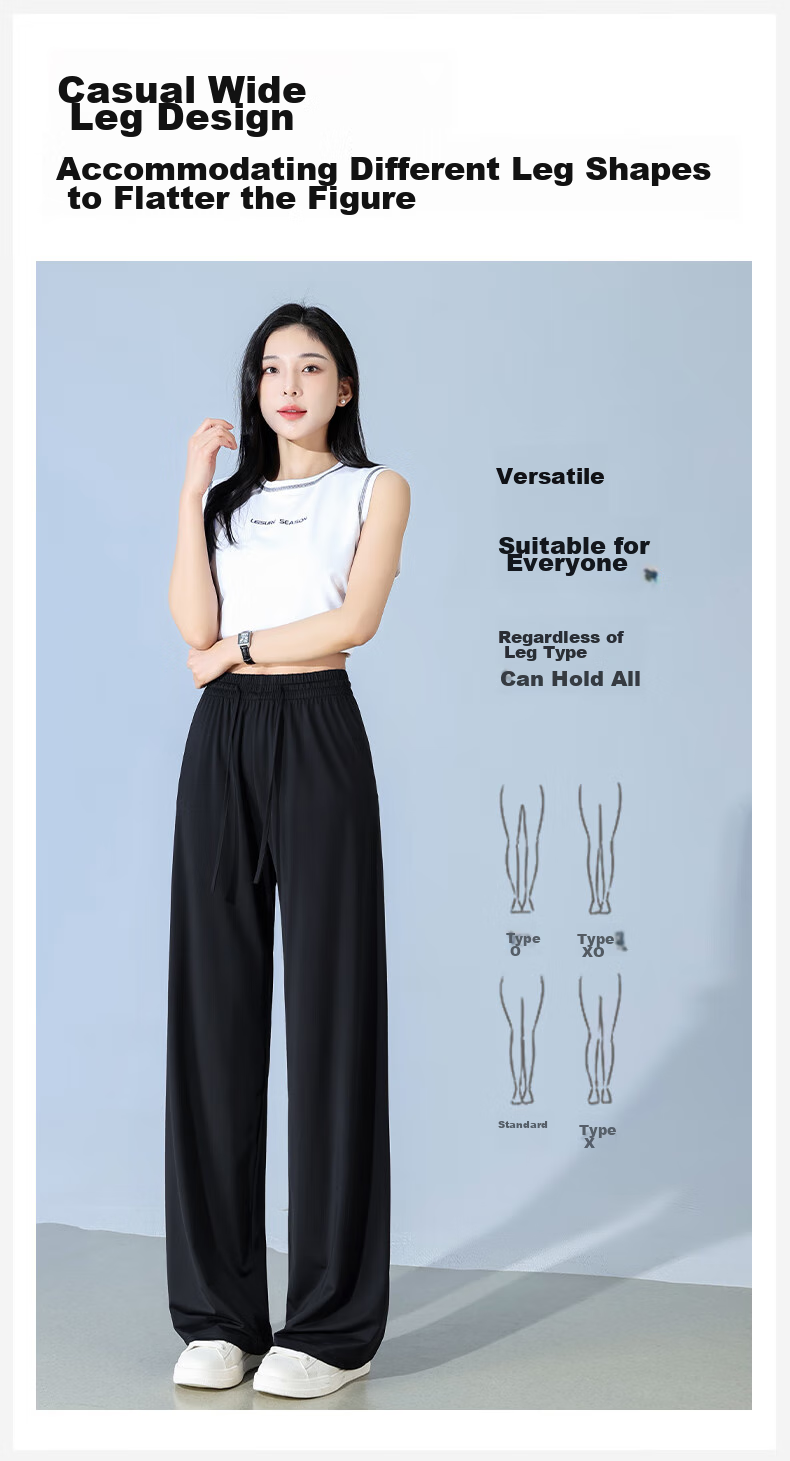 FitonTon Slim Ice Silk Sun Protection Wide-Leg Pants for Women, Summer Cool Thin High-Waist Draping Slimming Straight Casual Pants 7