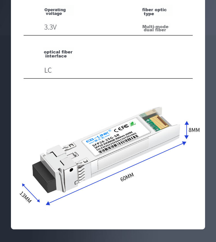EB-LINK 25G Multi-Mode Dual-Fiber Optical Module SFP28-25G (850nm, 100-Meter LC Interface) Compatible with Huawei And Ruijie 12