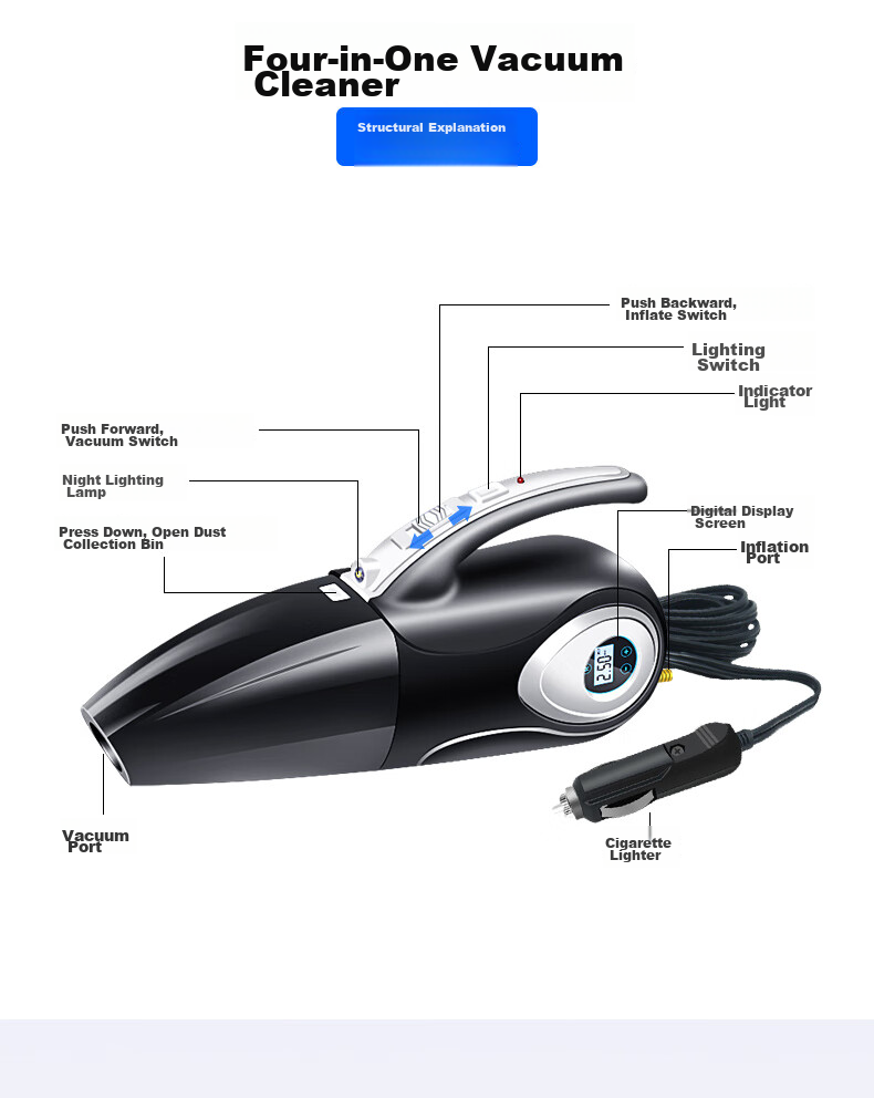 Jumu Car Air Pump And Vacuum Cleaner Combo, Portable Electric Tire Inflator with High Power for Car Use 17