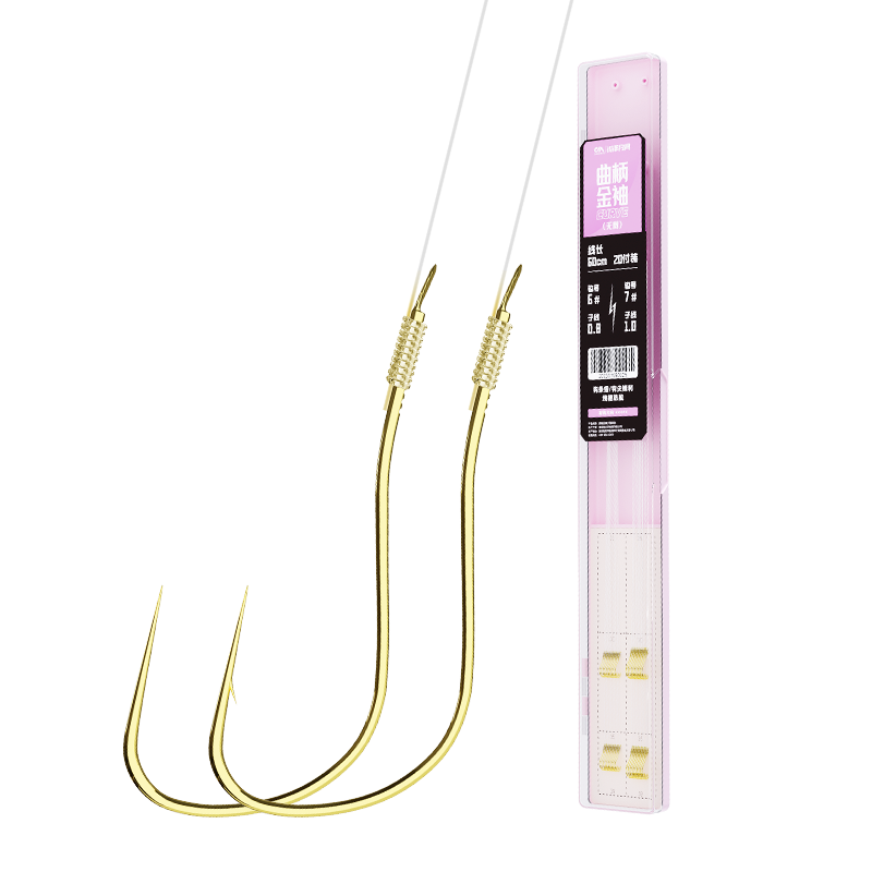 Chuanze Patent Crank Gold Sleeve Line, Double Hook Barbed, Size 3-4#, Line Diameter 0.4-0.6, 20 Packs, Length 45CM