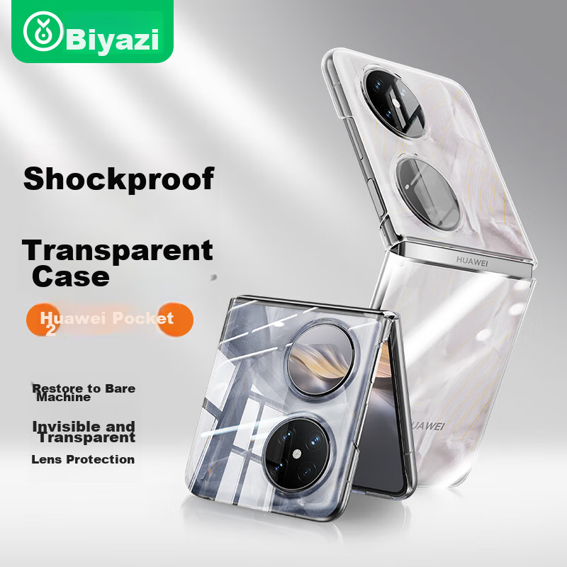 BIAZE Phone Case for Huawei Pocket 2, Foldable Screen Protective Cover, Flip-Type Full Protection Anti-Drop Ultra-Thin Heat Dissipation Cool Transparent Hard Shell JK647 Transparent