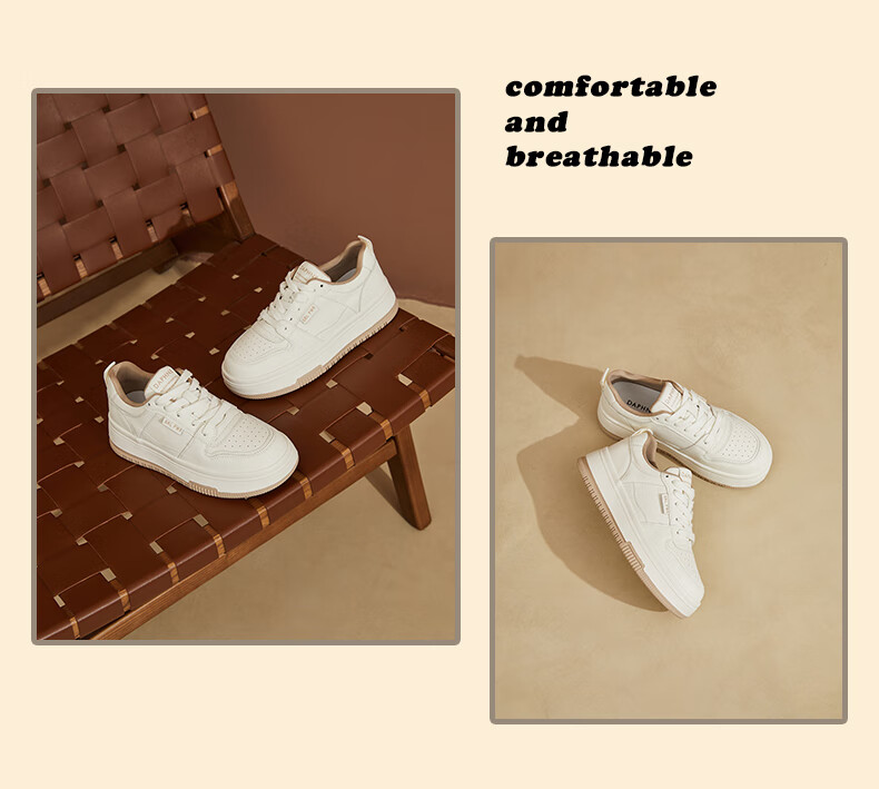 DAPHNE Women's Casual Shoes, Thick-Soled White Sneakers, Versatile Soft-Bottomed Comfortable Flat Shoes, Slimming Athletic Skateboard Shoes for Women, Milk Tea Color, Size 37 17