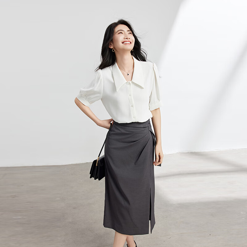 Bodexiaojie Short-Sleeve Blouse for Women, Summer Office Wear, Petite Inner Layer Top, Professional Formal Chiffon Shirt