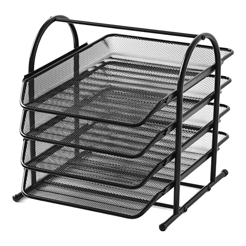 Sannianerban Metal File Organizer, Multi-Layer File Tray, Office Desktop Storage Rack, Metal Basket for Documents, File Organizer Shelf, Storage Rack, Four-Tier Black