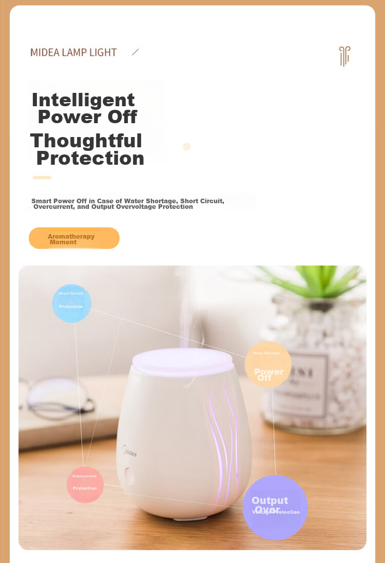 Midea Mini Night Light with Aromatherapy Diffuser, Home Humidifier, Holiday Birthday Gift, Colorful Bedside Mood Lamp 9
