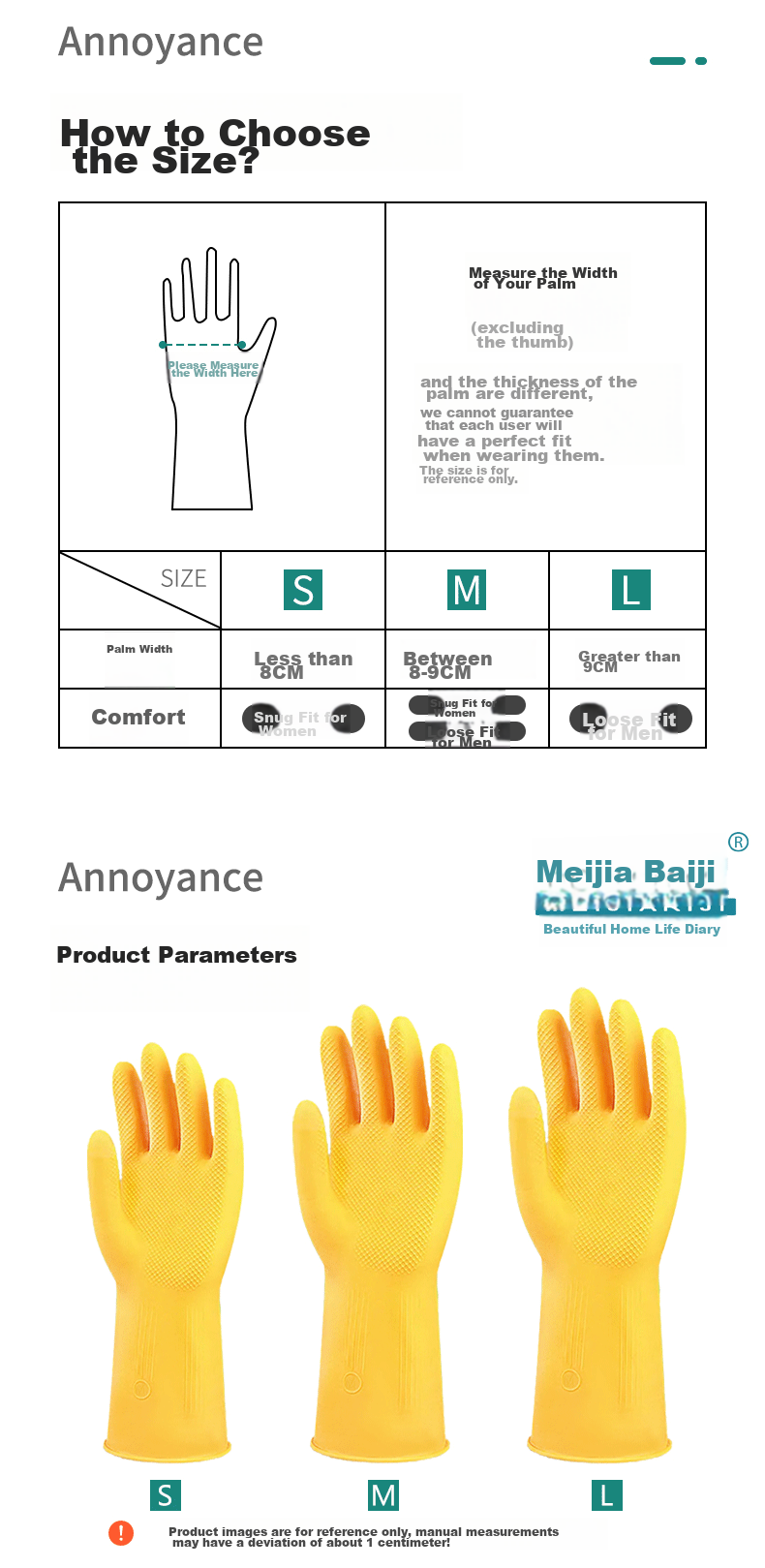 MEIJIARIJI Thickened Latex Rubber Gloves M Size 2 Pairs Household Dishwashing Gloves Property Cleaning Rubber Gloves 3