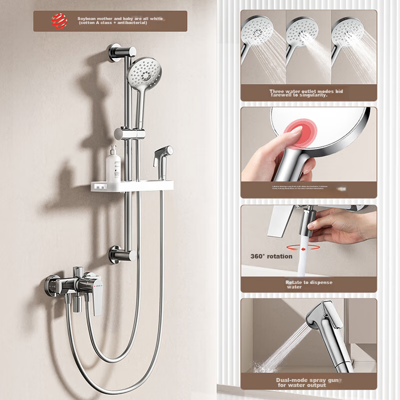 ARROW Shower Head, Silver Simple Shower Head, Brass Faucet, Pressure-Boosting Handheld Shower Head