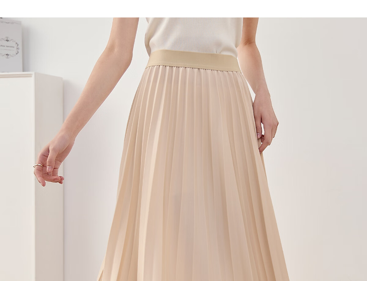 Chushen Spring And Autumn High-Waisted A-Line Midi Skirt for Women, Fashionable Versatile Pleated Skirt S13KB2098 Black 14