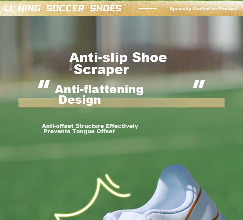 Li-Ning Soccer Shoes for Adults, Men's Cleats, Big Kids And Teenagers, Professional Competition Training Shoes, Non-Slip Breathable Cleats, White, Size 43 12