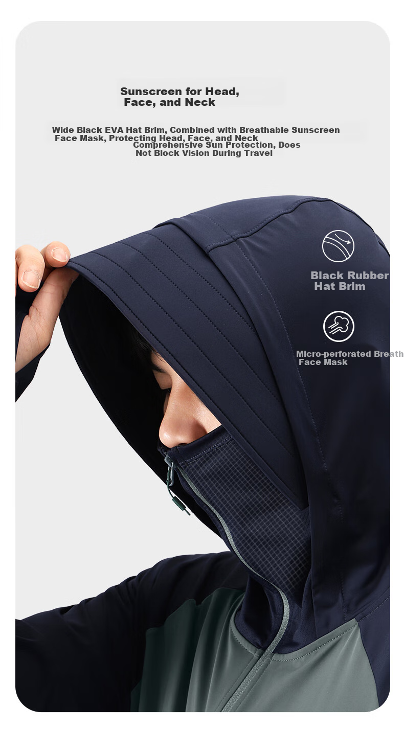 CAMEL Outdoor Cooling Sun Protection Clothing, UV-Resistant, Breathable Spring And Summer Original Yarn 1004, Ice Crystal Gray Phantom Black, Men's XXL 17