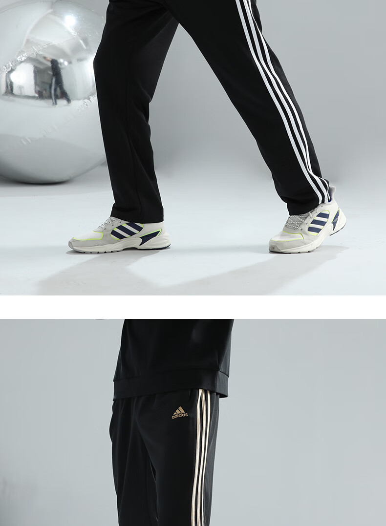 Adidas Men's And Women's Pants, Spring Loose Breathable Straight-Leg Trousers for Running, Sports Windproof Casual Pants, Black And Gold, Size S 10