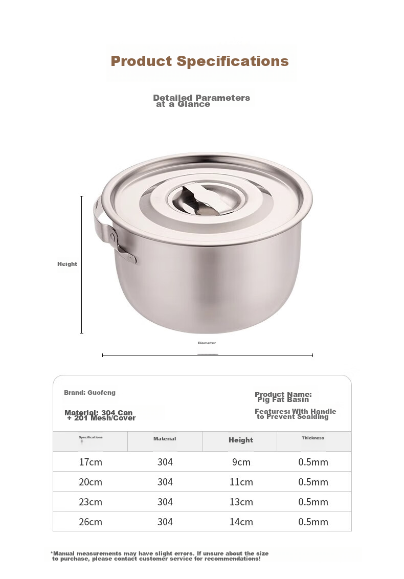 GuofengG 304 Stainless Steel Lard Container, Oil Pot, Lard Basin, High-Temperature Resistant Large-Capacity (With Filter And Lid) 1.4L 12