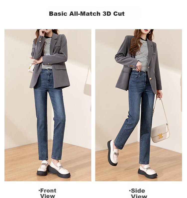 ESE-Y Women's Jeans, Spring And Autumn New High-Waisted Slimming Cigarette Pants Long Trousers, Denim Blue, Size 32 2