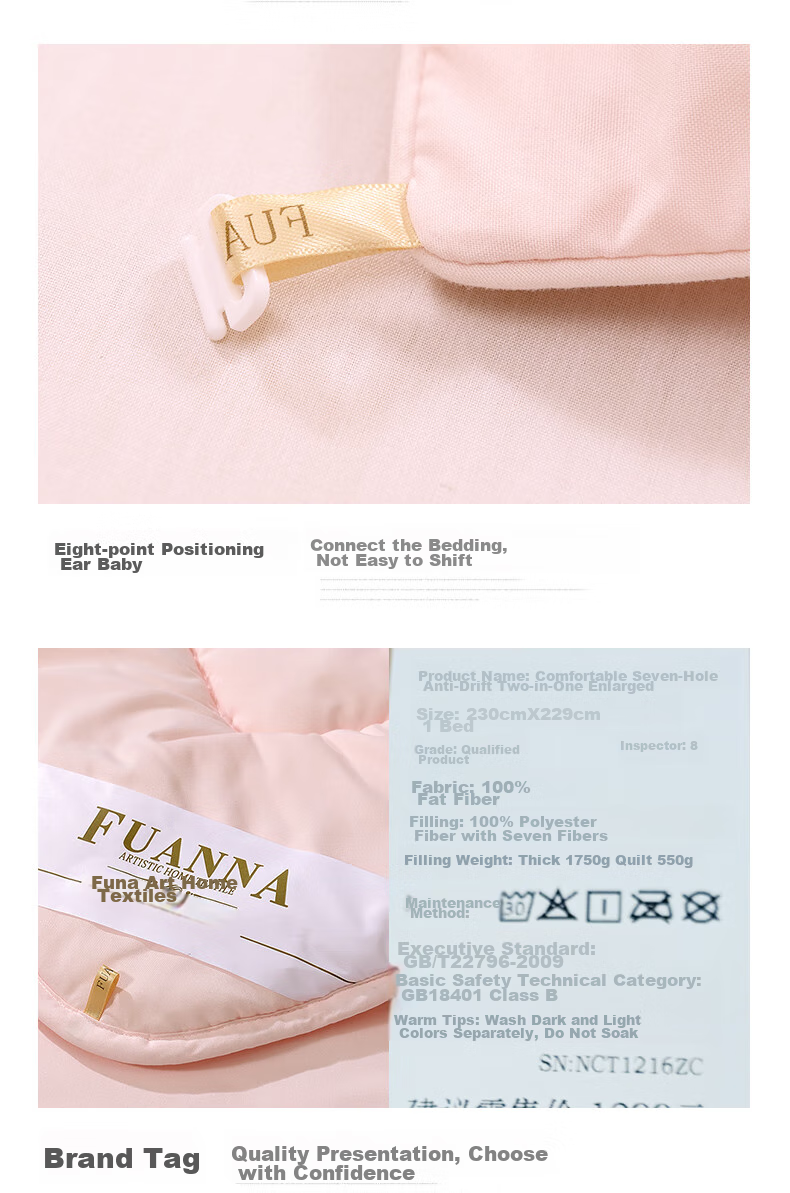 FUANNA Warm Seven-Hole Antibacterial Fiber Comforter, Two-In Mother-Child Quilt, All-Season Duvet, 9.3 Jin (4.65 Kg), 230*229cm, Pink 14