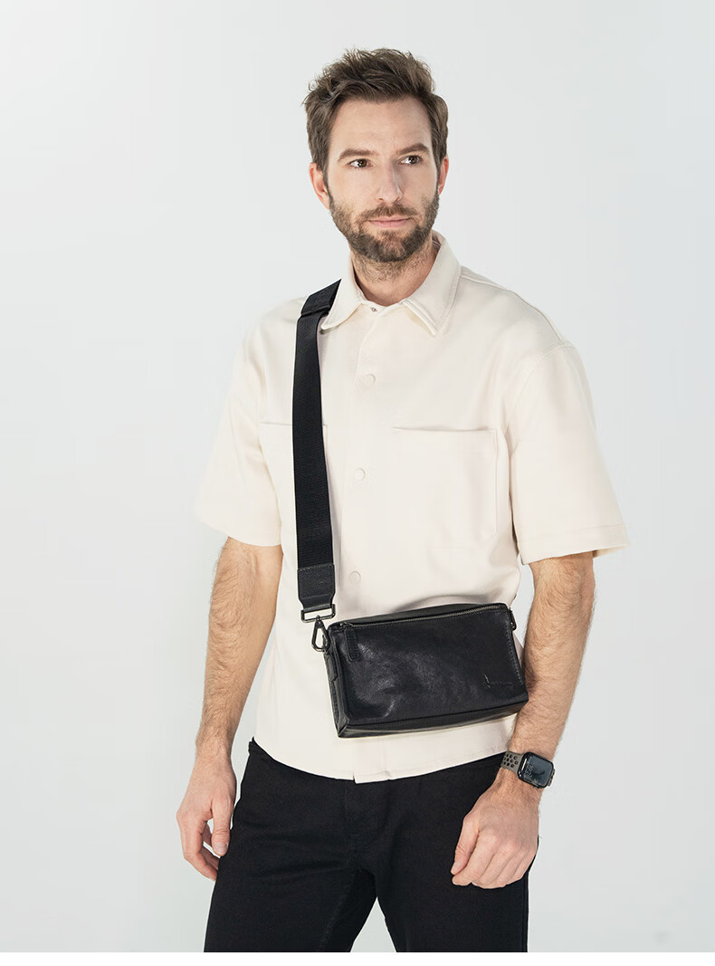 Hush Puppies Narrow Strap Crossbody Shoulder Bag First Layer Cowhide Men's Large Capacity Vintage Messenger Bag Casual Simple Birthday Gift 1