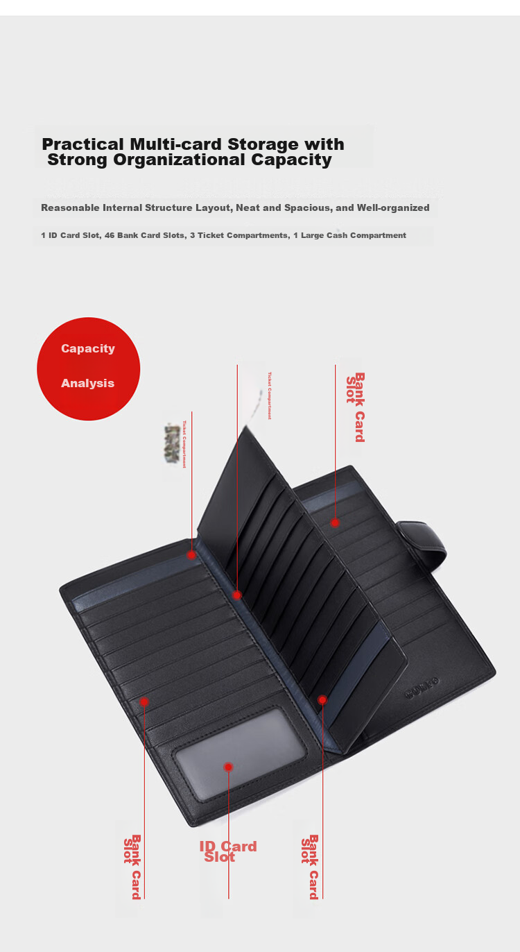 GOLF Card Holder for Men, Top-Grain Leather, Multi-Slot Large Capacity, Bank Card Pouch, Anti-Theft Long Wallet, ID Holder, Business Money Clip, 5V718394J Black 13