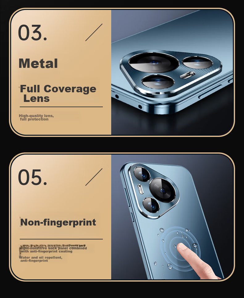 IM-CHEN [Metal Magnetic] Phone Case for Huawei Pura 70 Pro, Pura 70 PRO+ Protective Cover, Aluminum Alloy Lens Ring, Frosted Business Full Protection Shockproof - Mysterious Black 4