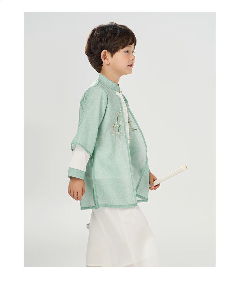 Luomeng Children's Hanfu Boys' New Chinese-Style Tang Suit Traditional Costume Set Performance Outfit Green 140 8