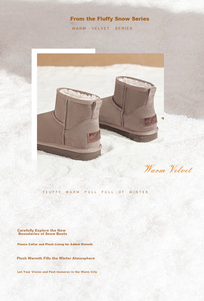 DAPHNE Fleece-Lined Snow Boots for Women, 2025 Winter New Thick Cotton Shoes, Warm Women's Shoes, Flat Cowhide Short Boots 2