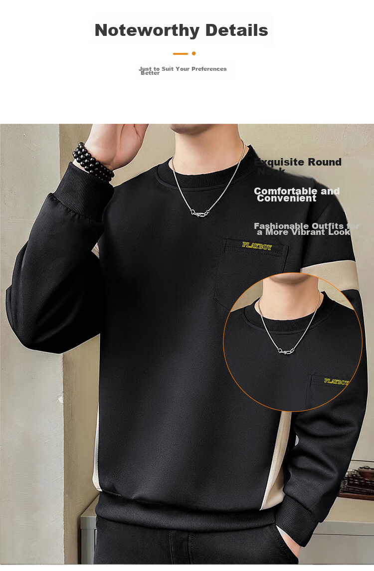 PLAYBOY Sweatshirt for Men, Round Neck, Autumn Korean Style Trendy Loose Casual Clothing for Me 9