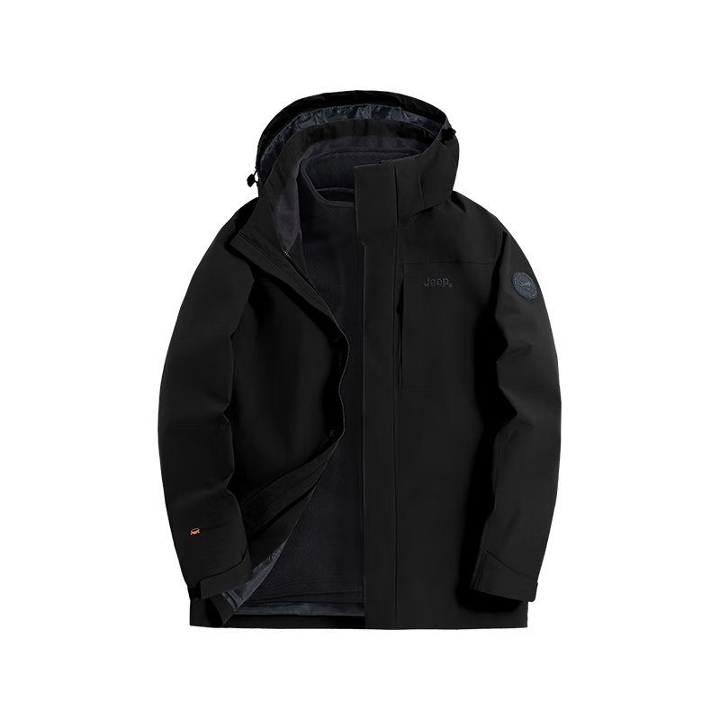 JEEP 3-in-1 Fleece Lined Outdoor Mountaineering Jacket Unisex Black Size S