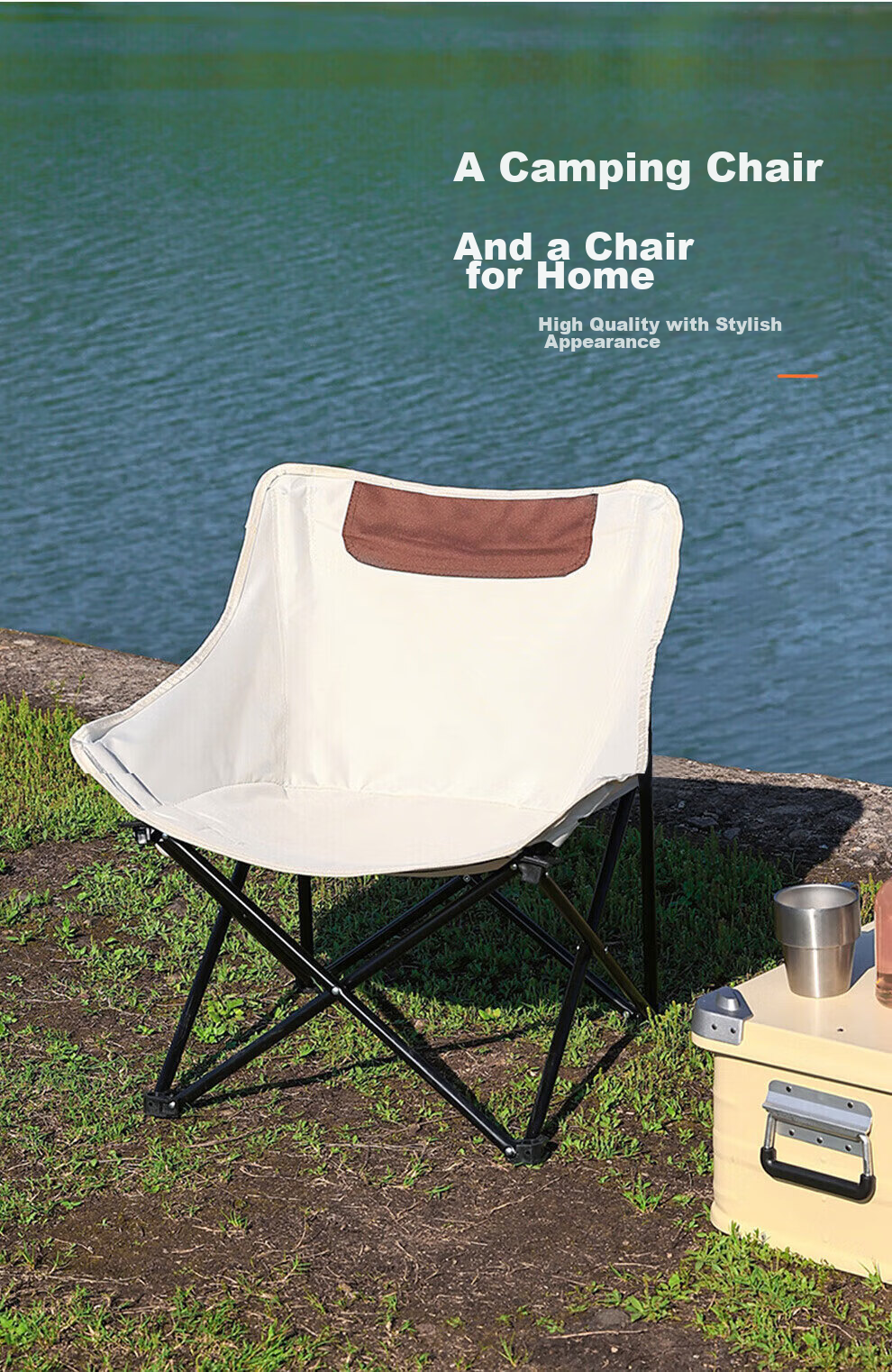 Jiuqiangu Outdoor Portable Folding Chair, Camping Lounge Chair with High Backrest, Director's Chair, Fishing Stool 2822 3