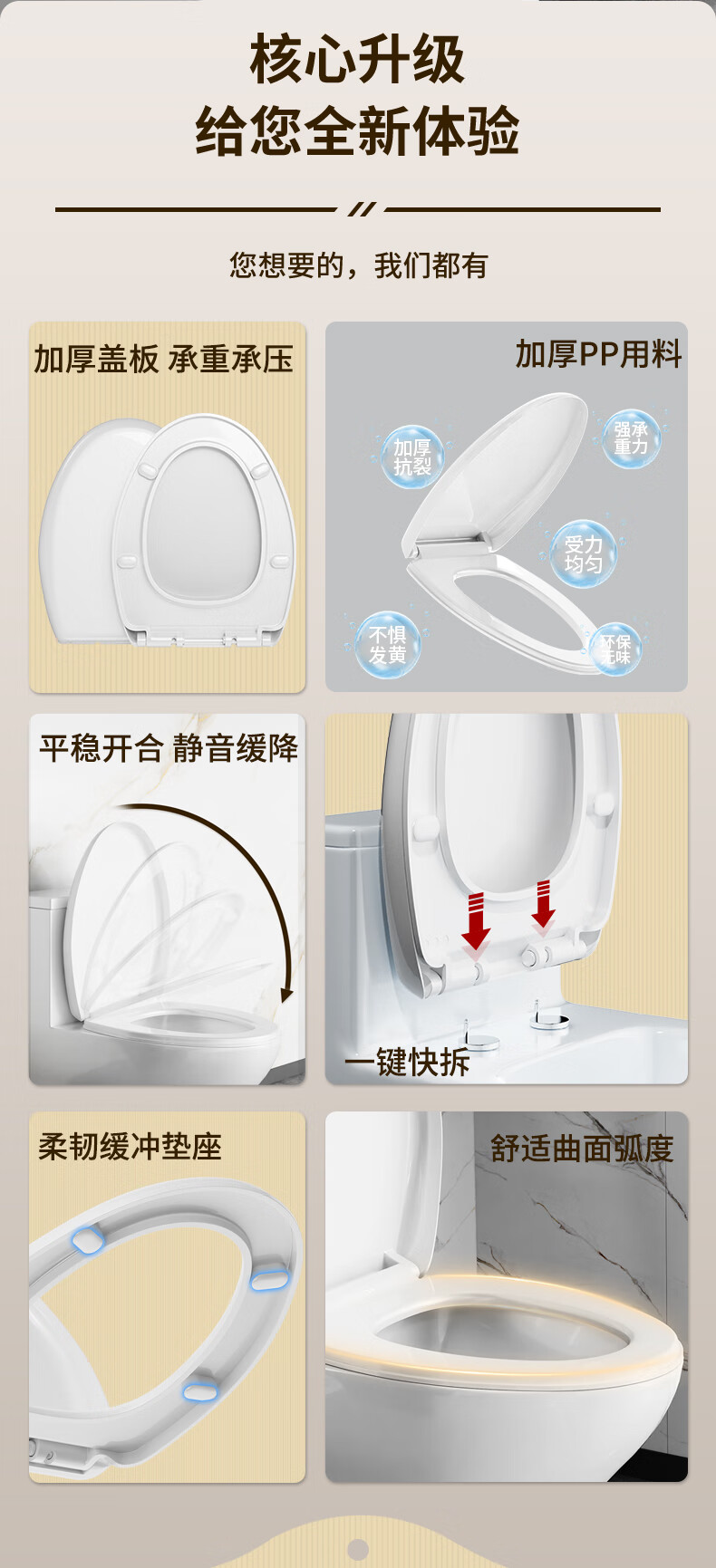BSITN Toilet Seat Universal Thick V-Shaped Toilet Cover, Household Toilet Lid, Toilet Ring Accessories, Toilet Accessory B9063 2