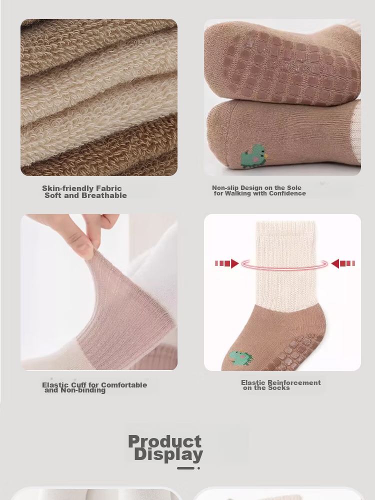 9I9 Baby Socks, Autumn And Winter Non-Slip, Mid-Calf Floor Socks, Warm Cotton Socks with Loose Tops, 3 Pairs, for Ages 1-3, A179 4
