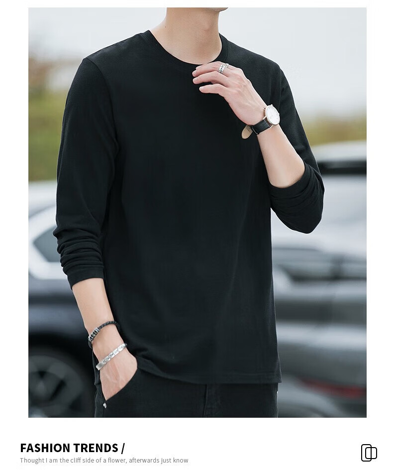 JEEP SPIRIT Men's Long-Sleeve T-Shirt, Spring And Autumn Undershirt, Pure Cotton Casual Sports Versatile Menswear, Black, 2XL 16