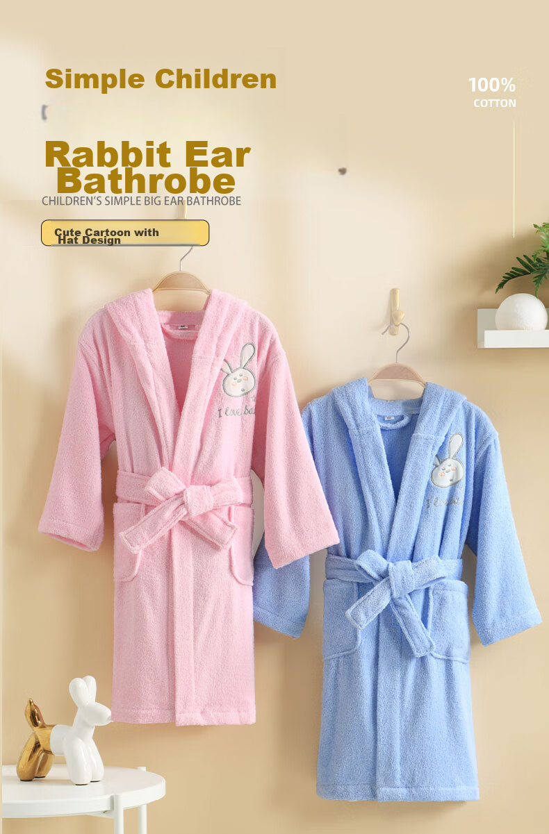 Zhuyibai Pure Cotton Children's Bathrobe, Thickened for Older Kids, Cartoon Towel Fabric, Boys And Girls Home Bathrobe, Size L, Blue 1