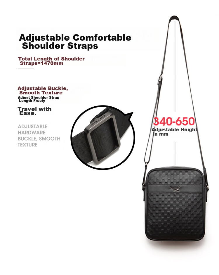 CROCODILE Top-Grain Leather Plaid Business Casual Shoulder Bag, Men's Vertical Crossbody Bag XT2045, Gift for Boyfriend 5
