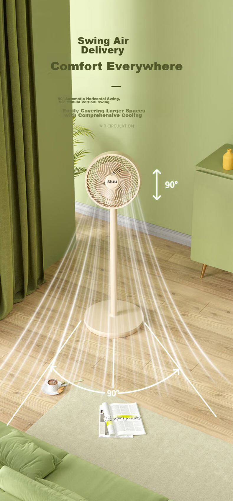 Xiyou Air Circulation Fan High Airflow Oscillating Remote Control Electric Fan Home Desktop Powerful Floor Standing Ventilation Fan Ultra Quiet Bedroom Dormitory Energy-Saving Cooling Small Fan 15