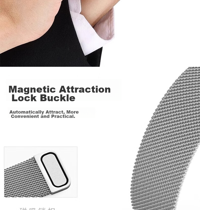 ESCASE Compatible Apple Watch Band, IWatch SE3 Milanese Magnetic Buckle Strap, Supports Apple Watch 11/SE2/9/8, 41/40/38mm, Silver 8