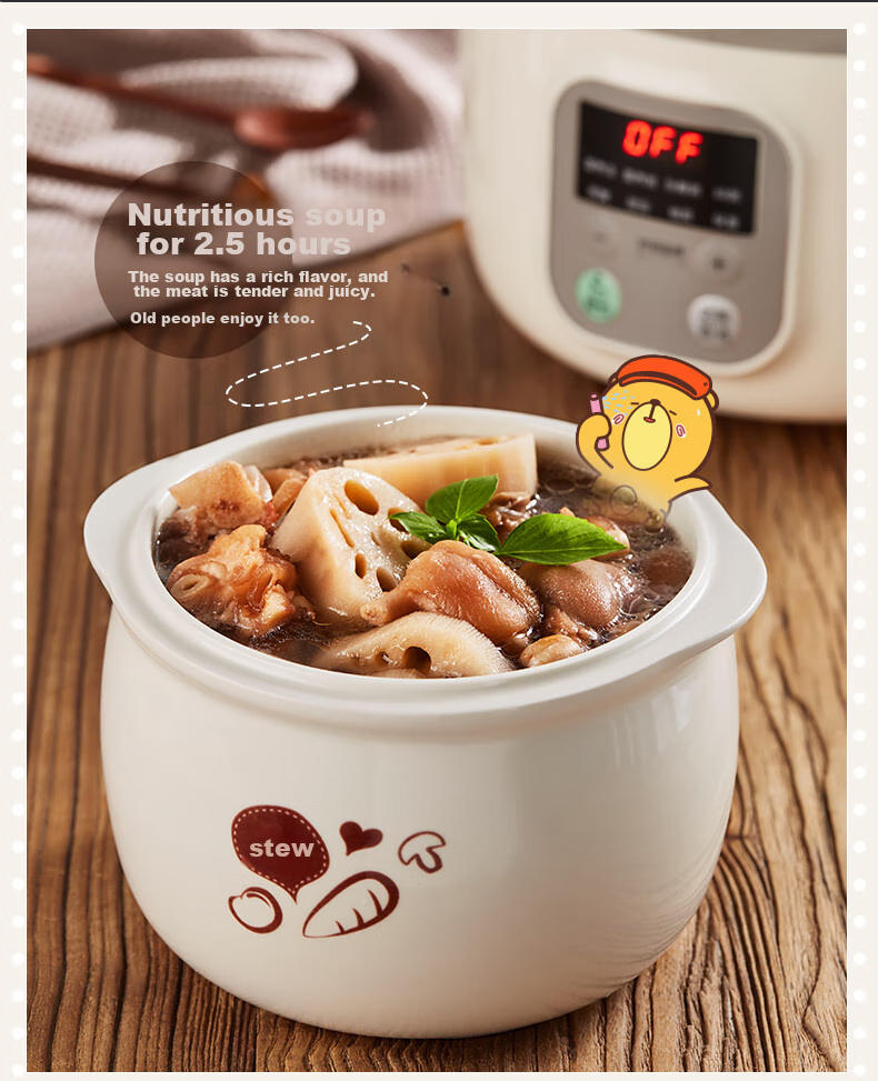 Bear Electric Slow Cooker, Soup Pot for 3-4 People, Stew Pot, Bird's Nest Cooking Pot, Soup Stewing Pot, Baby Food Cooker, DDZ-C25X6 4L with Steamer Basket 10