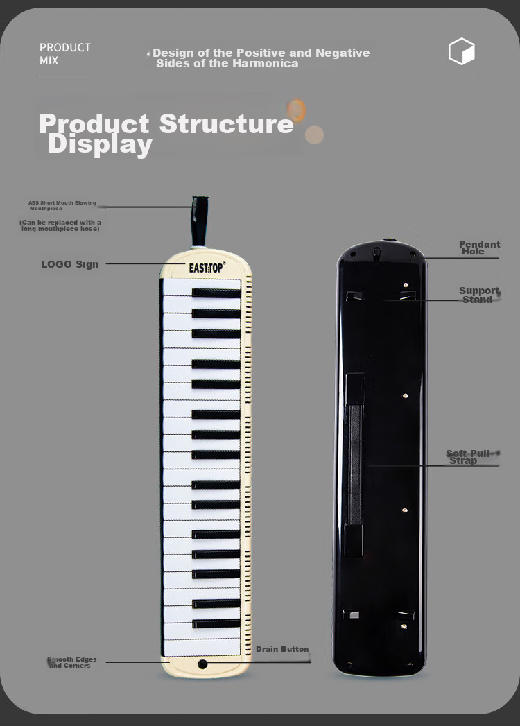 EAST TOP 37-Key Melodica T37, Beginner's Classroom Performance Instrument for Children, Musical Enlightenment Tool, White 6