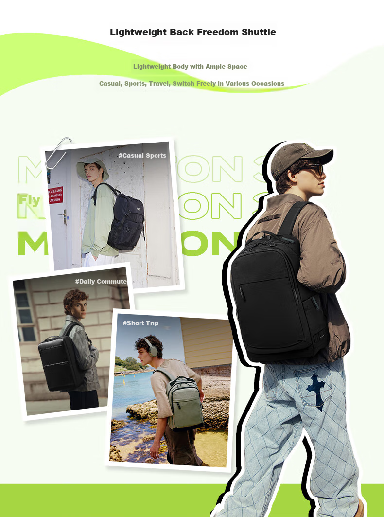 Xinxiuli Casual Sports Backpack Laptop Bag, 15.6-Inch, Lightweight Nylon Fabric, Large Capacity, UG3*002 3