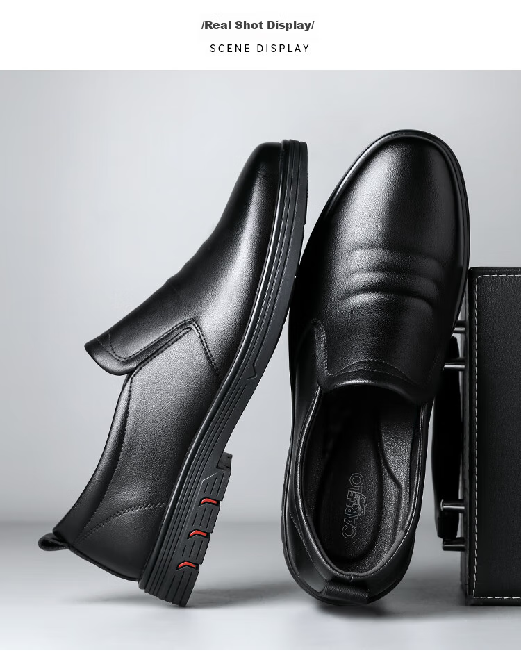 CARTELO British Business Casual Leather Shoes, Soft Sole, Breathable Upper, Slip-On Loafers, Men's Leather Shoes, 9899 Black, Size 40 14