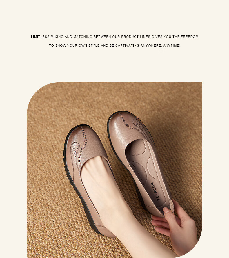 Eierkang Middle-aged and Elderly Women's Soft Sole Leather Shoes 16882W Off-white Size 39 34