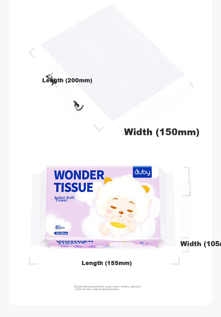 Auby Soft Wipes for Babies And Newborns, Disposable Face Cleansing Towels, Extra Thick for Wet And Dry Use, 80 Sheets * 6 Packs 16