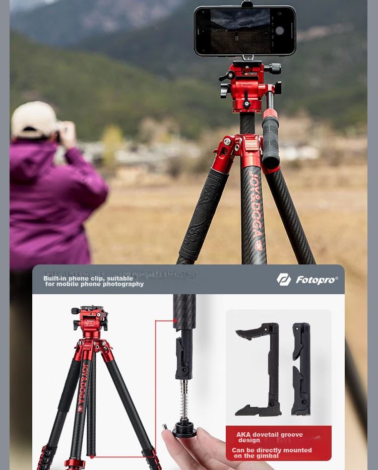 Fotopro X Joy Collaboration Edition, Flying One, Horizontal And Vertical Shooting Hydraulic Head, Carbon Fiber Camera Mirrorless Photography And Videography Tripod, Original Carbon Gray, Includes Phone Clamp 22