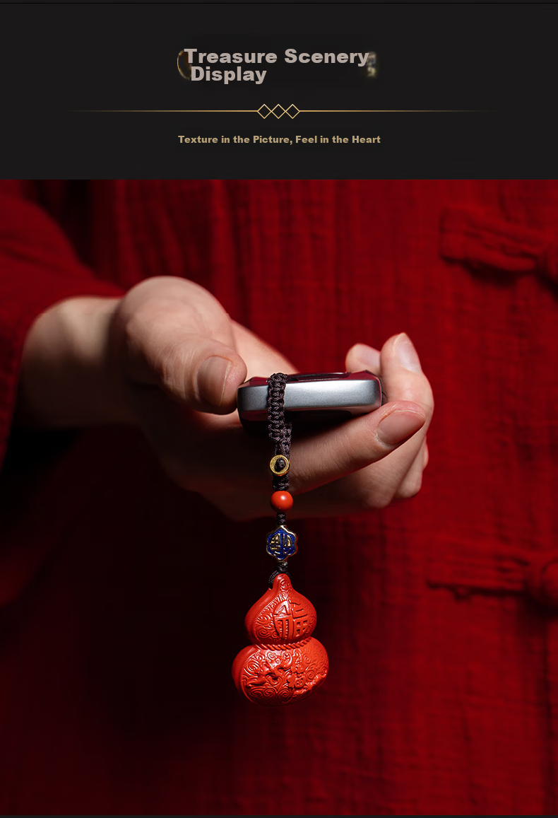 Molong Cinnabar Gourd Car Keychain Pendant for Men And Women, Wealth And Safety High-End Ornament Gift, Cinnabar Gourd 7